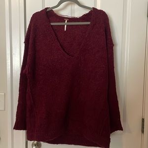 Free People Maroon Oversized V Neck